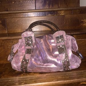 Pink Western purse with dazzled belt handles